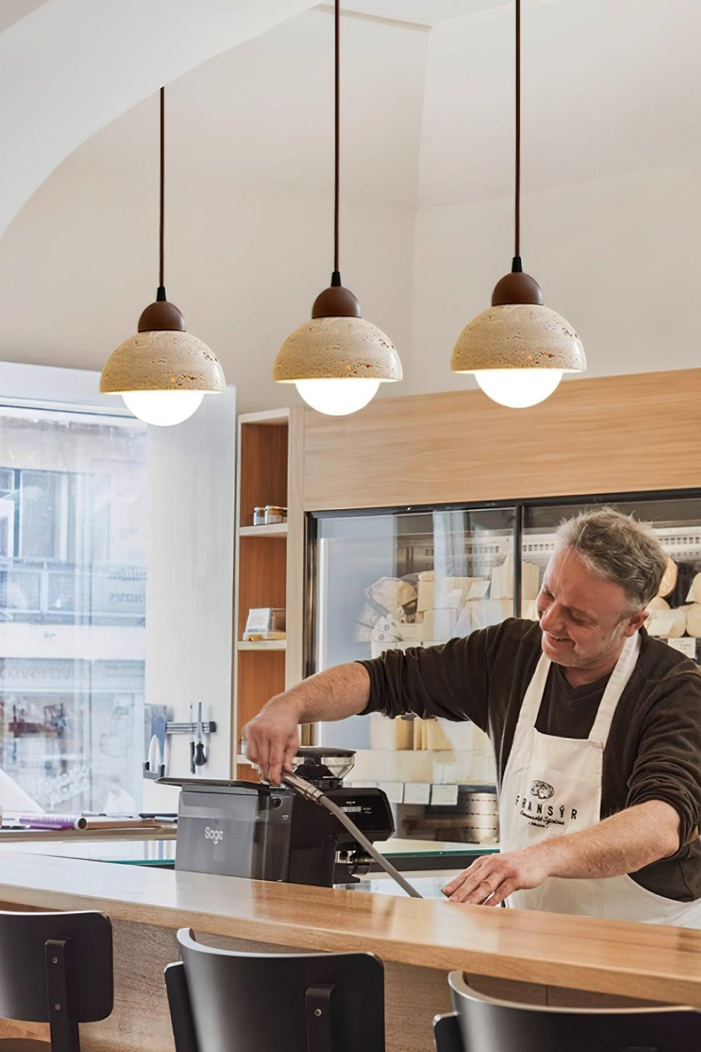 Flower Bud Travertine Wooden Pendant Lamp