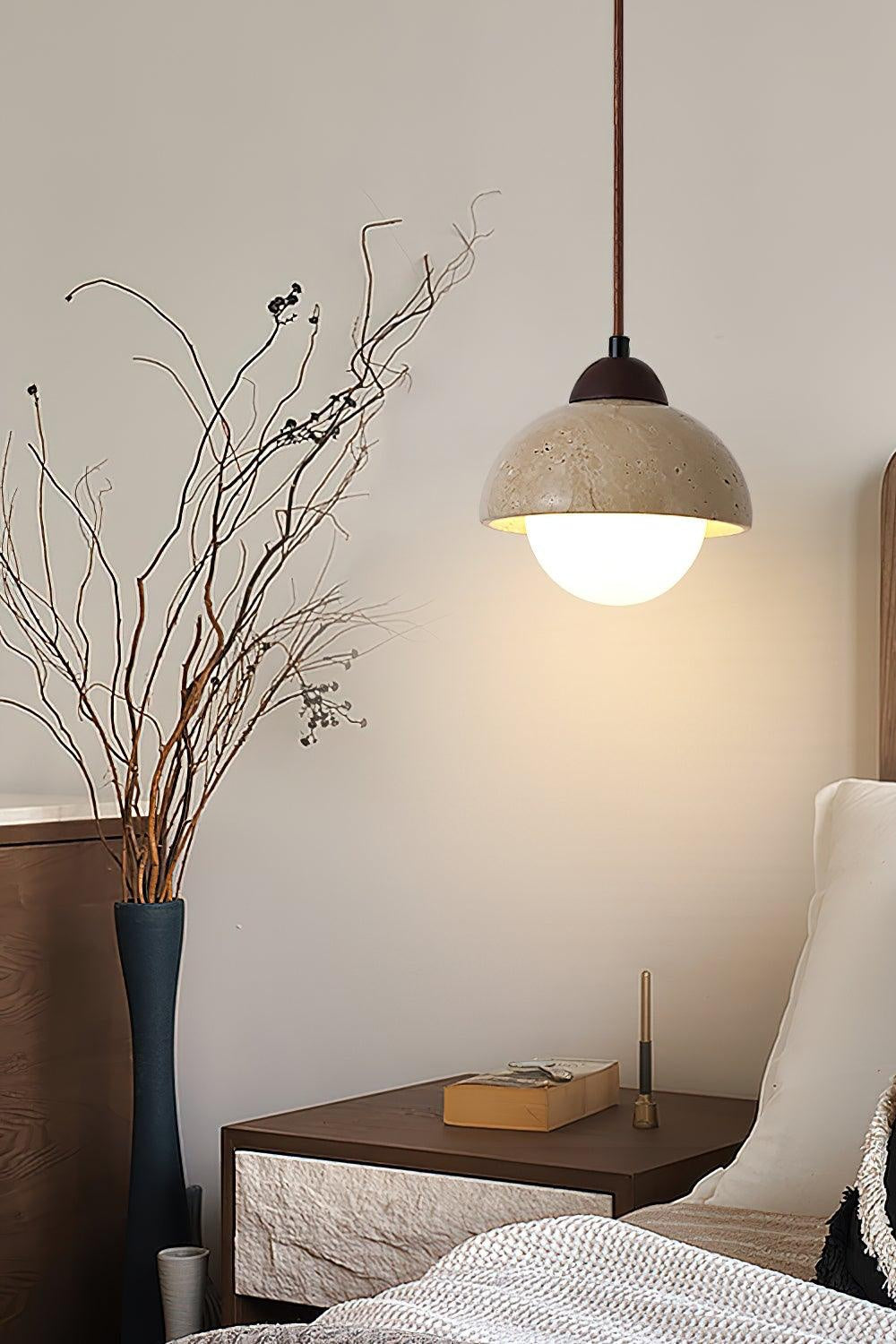 Flower Bud Travertine Wooden Pendant Lamp