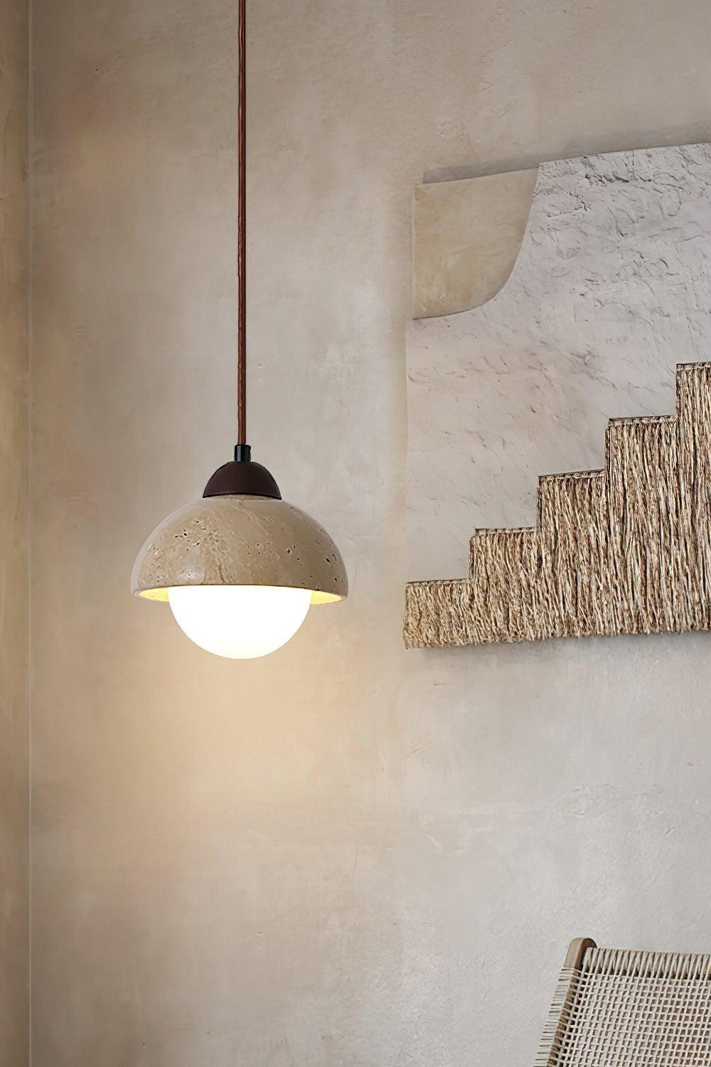 Flower Bud Travertine Wooden Pendant Lamp