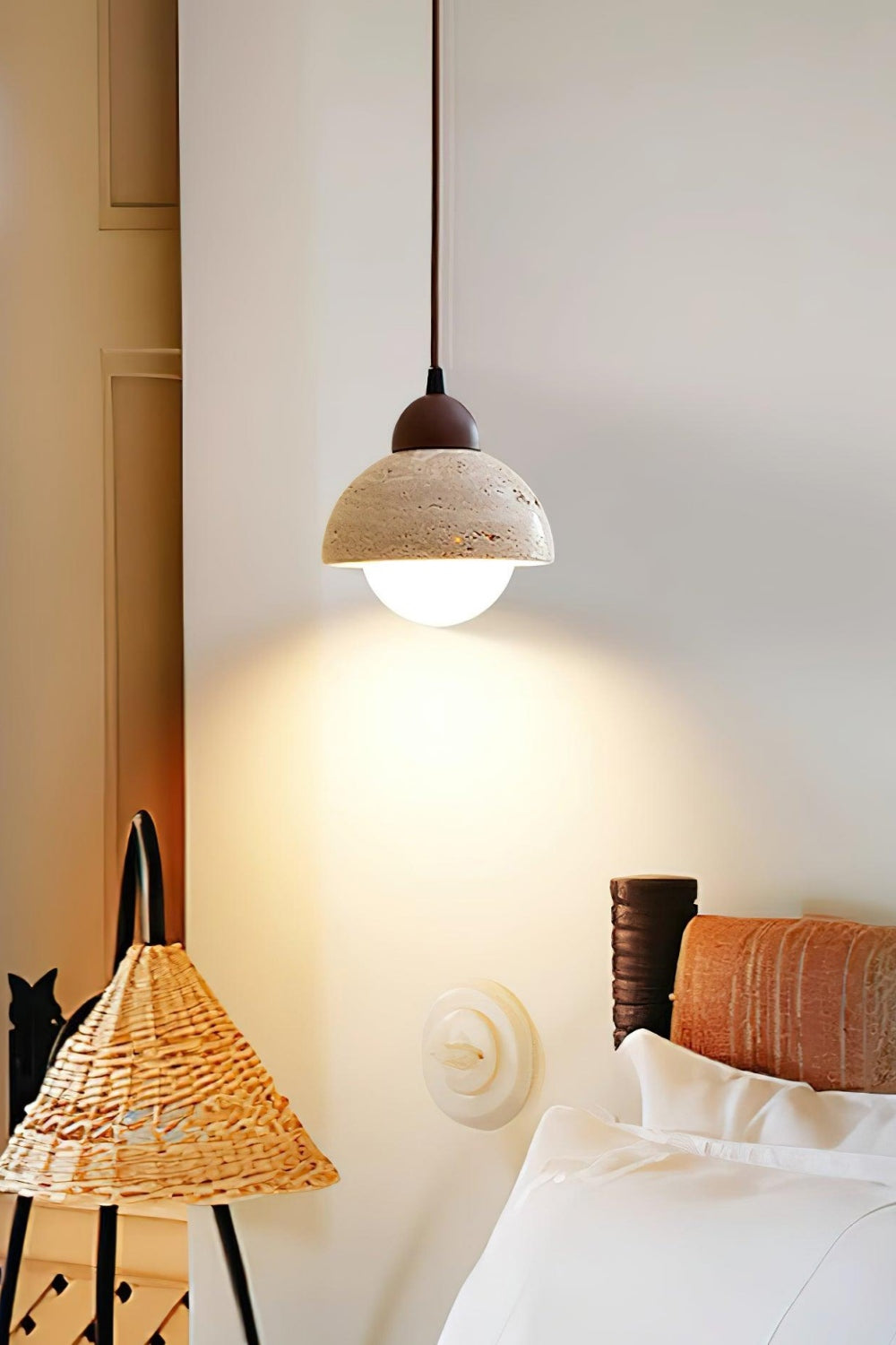 Flower Bud Travertine Wooden Pendant Lamp