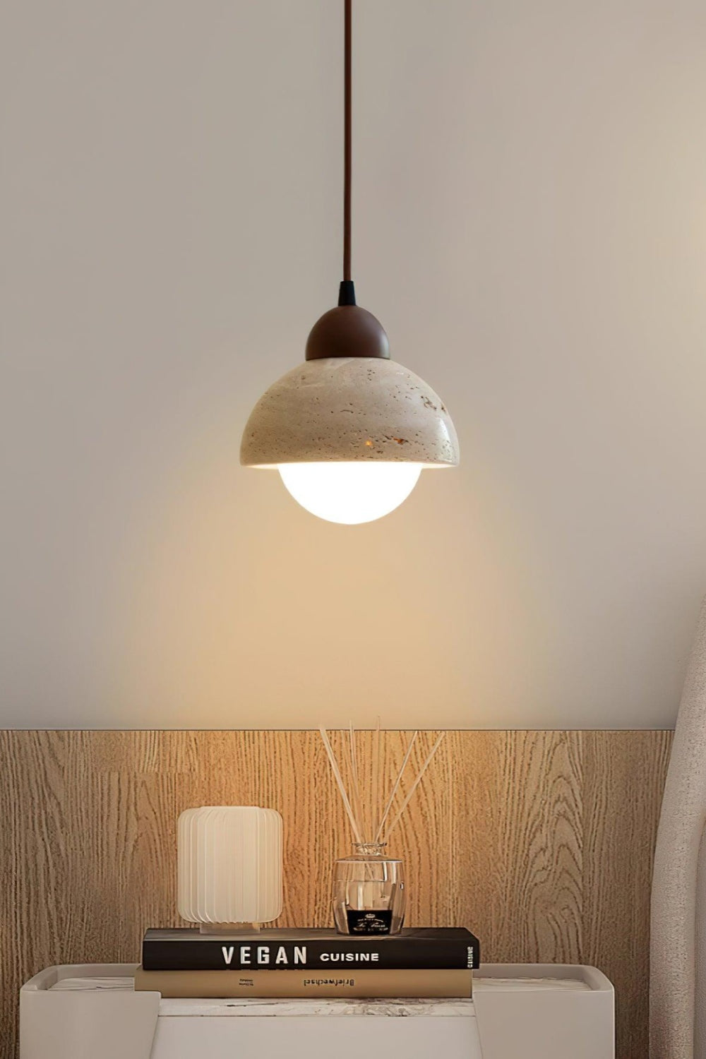 Flower Bud Travertine Wooden Pendant Lamp