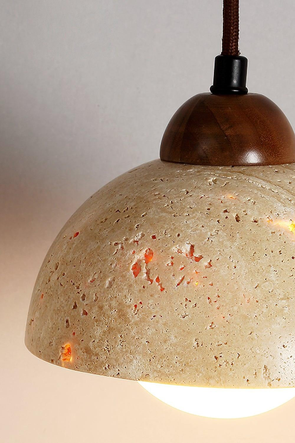 Flower Bud Travertine Wooden Pendant Lamp