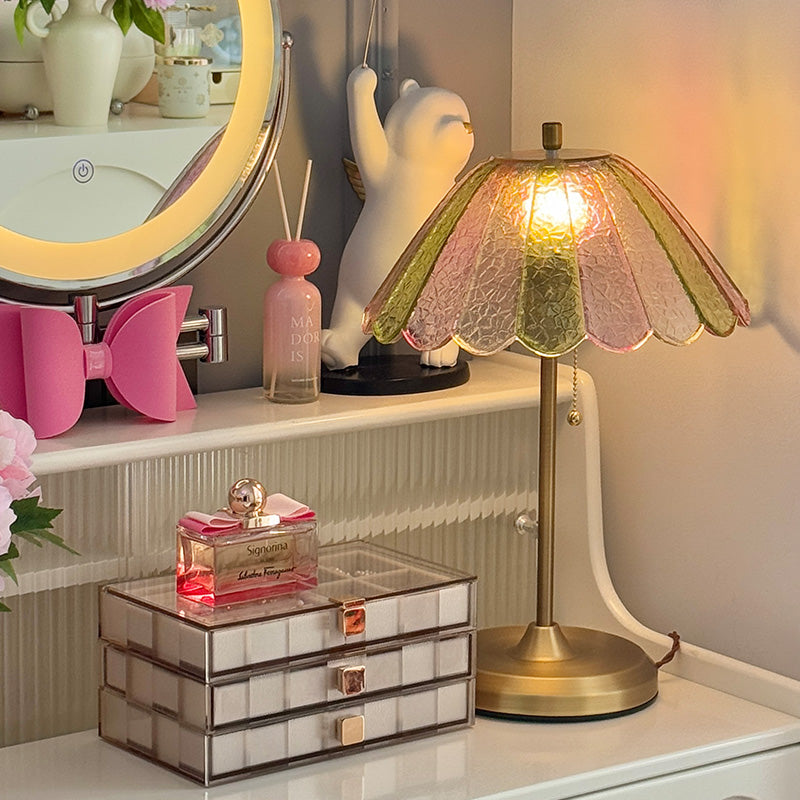 French Colorful Ripple Glass Table Lamp With Sophisticated Umbrella shape For Bedroom 8