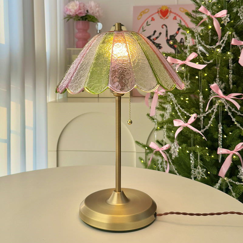 French Colorful Ripple Glass Table Lamp With Sophisticated Umbrella shape For Bedroom 5