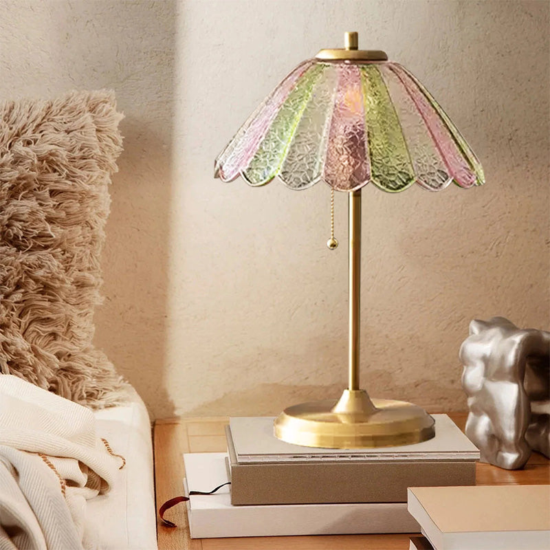 French Colorful Ripple Glass Table Lamp With Sophisticated Umbrella shape For Bedroom 1