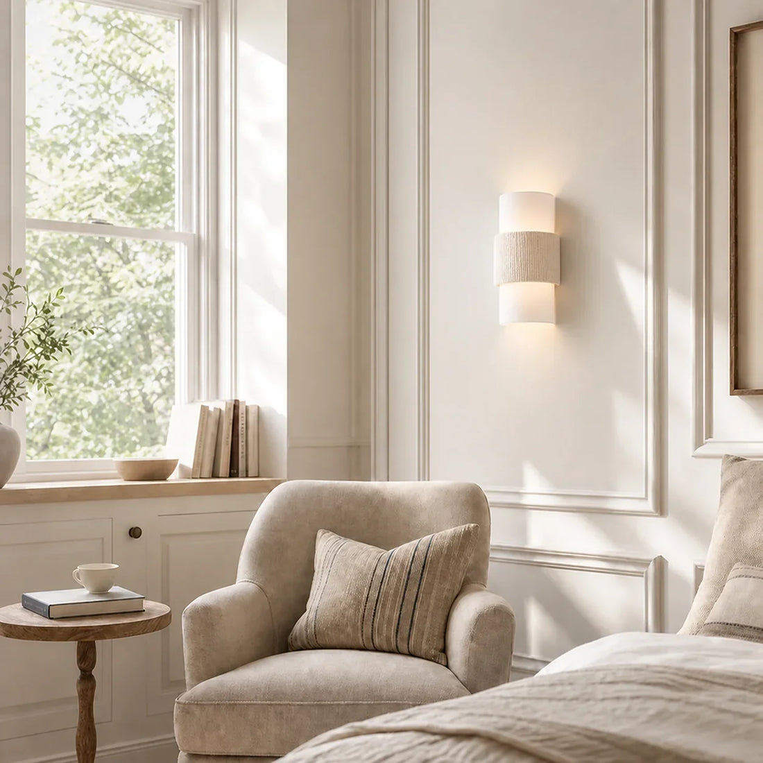 Freya Nordic Minimalist Linen Cylindrical Wall Light for Bedroom and Hallway