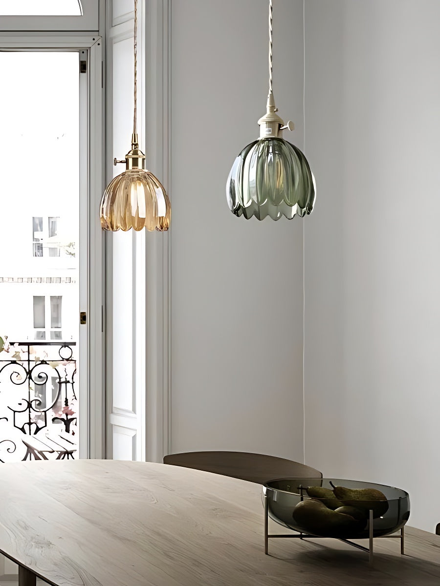 Japanese Retro Glass Flower Pendant Light