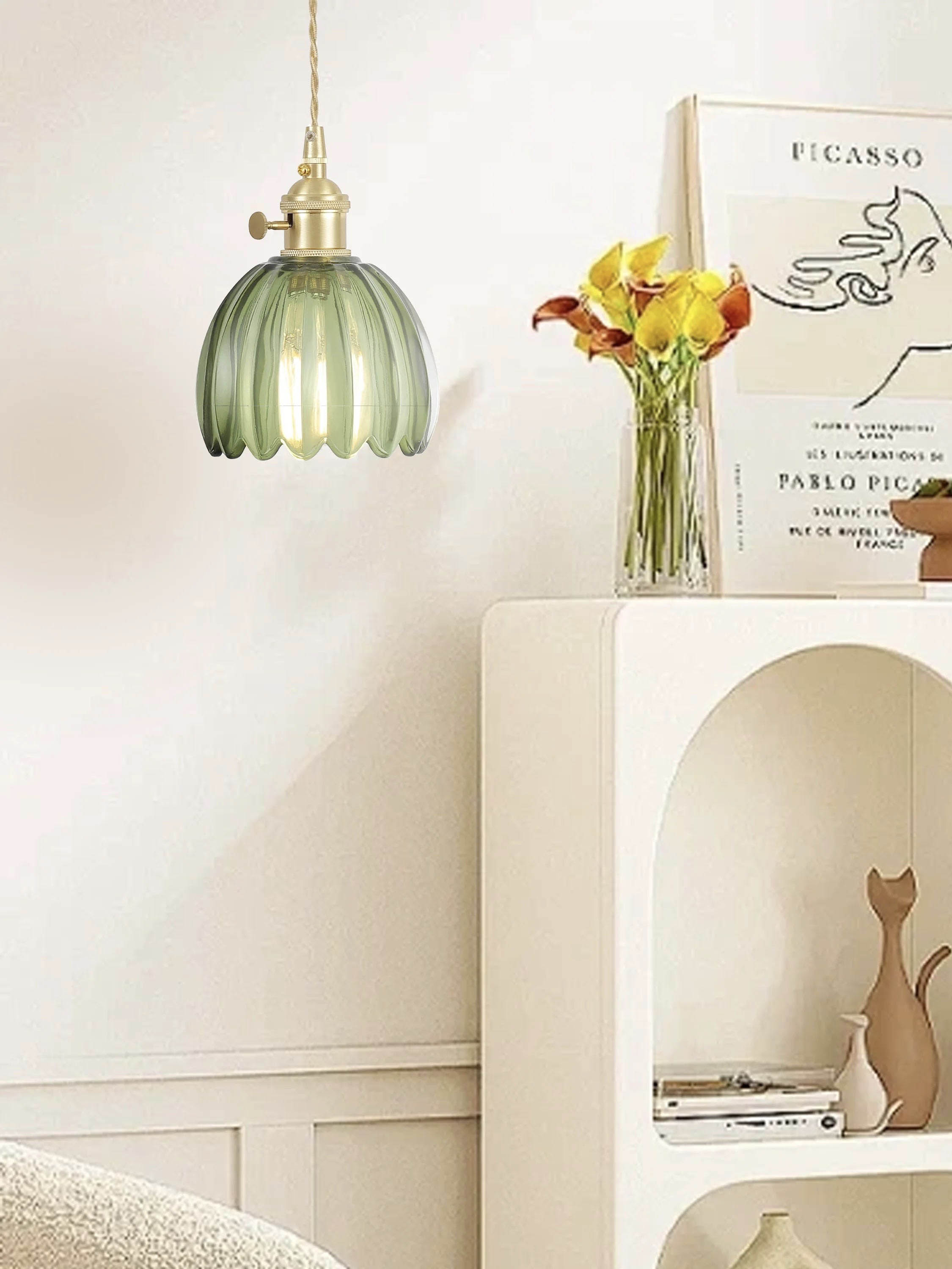 Japanese Retro Glass Flower Pendant Light