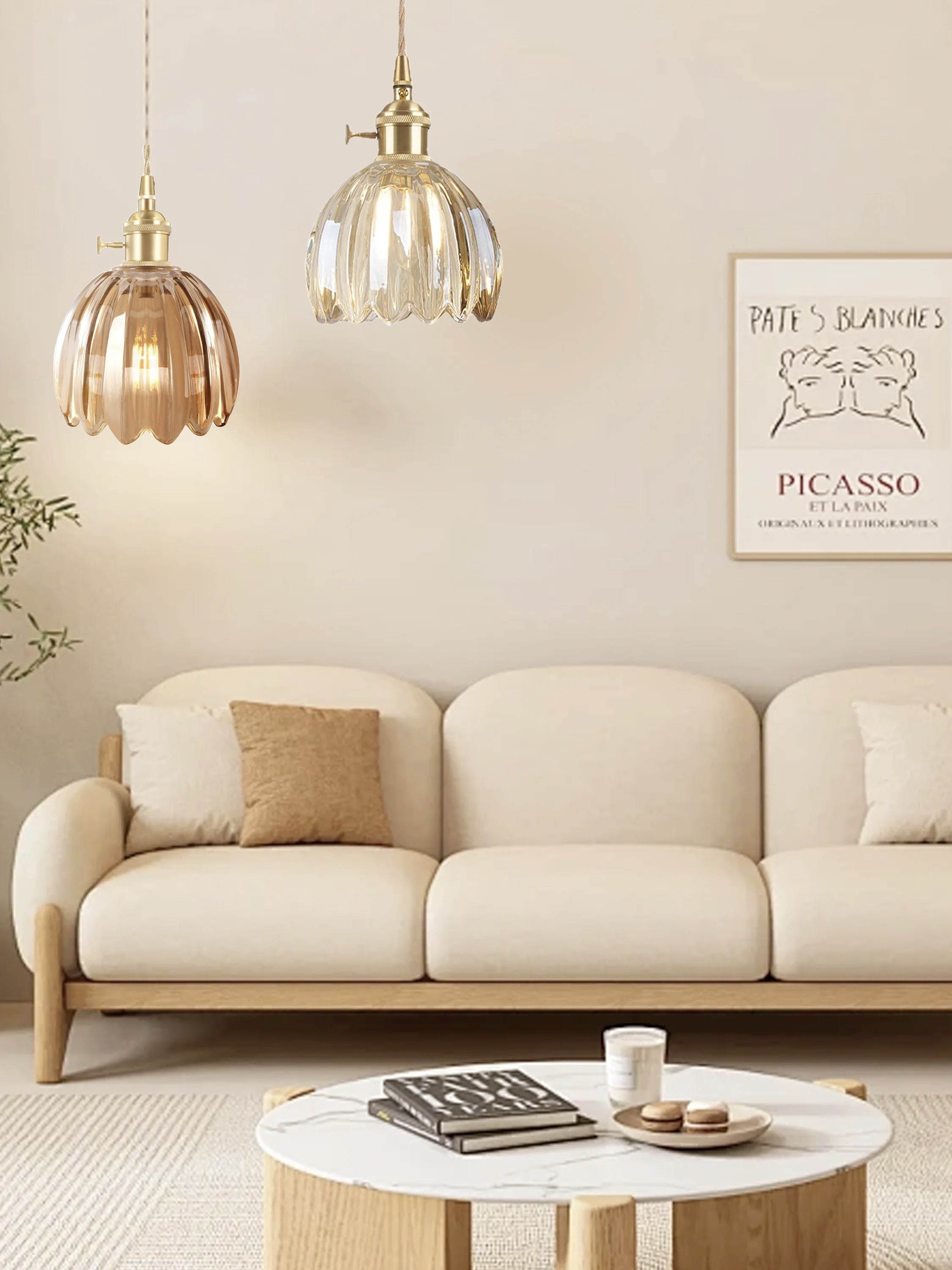 Japanese Retro Glass Flower Pendant Light