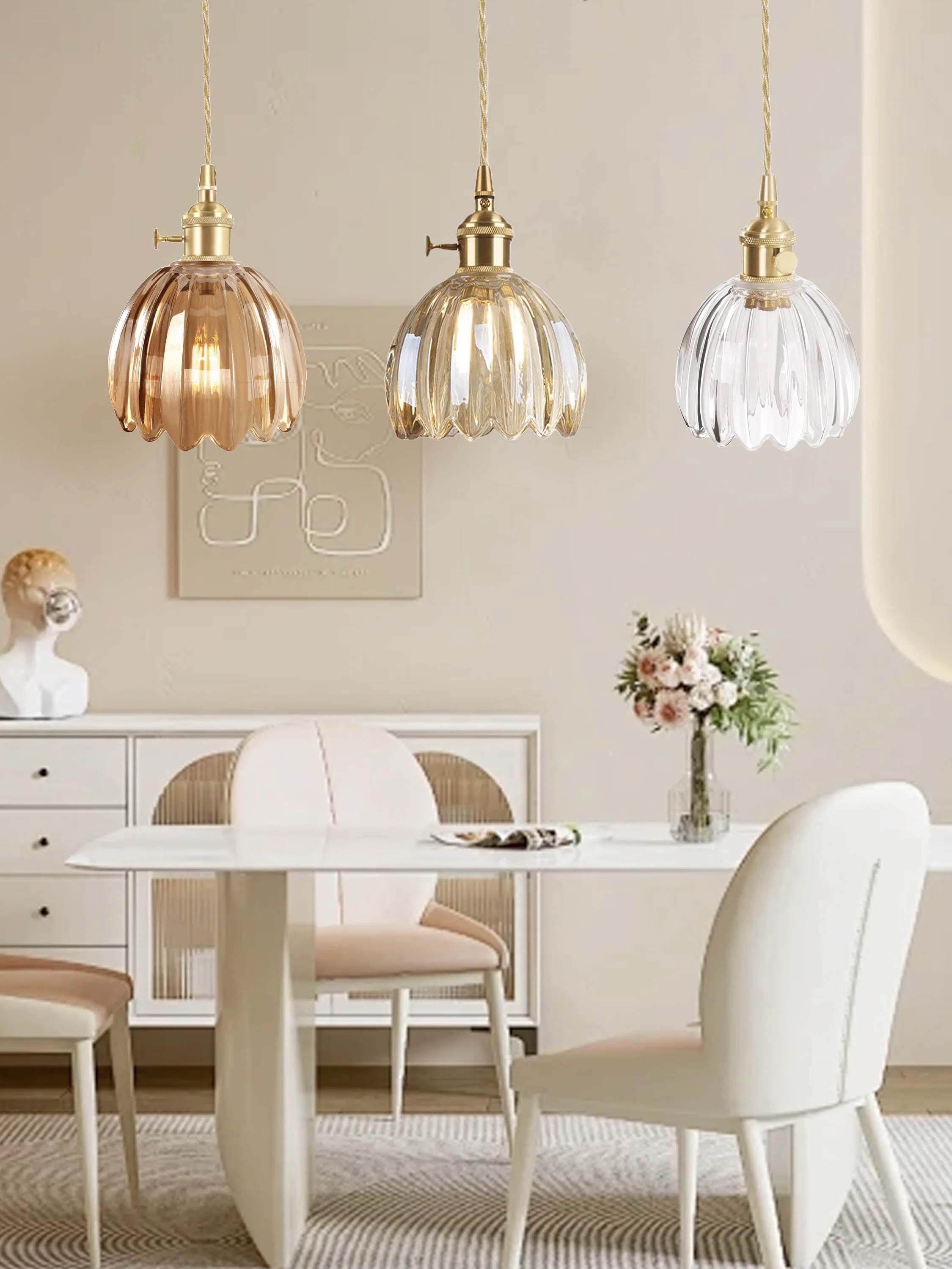 Japanese Retro Glass Flower Pendant Light