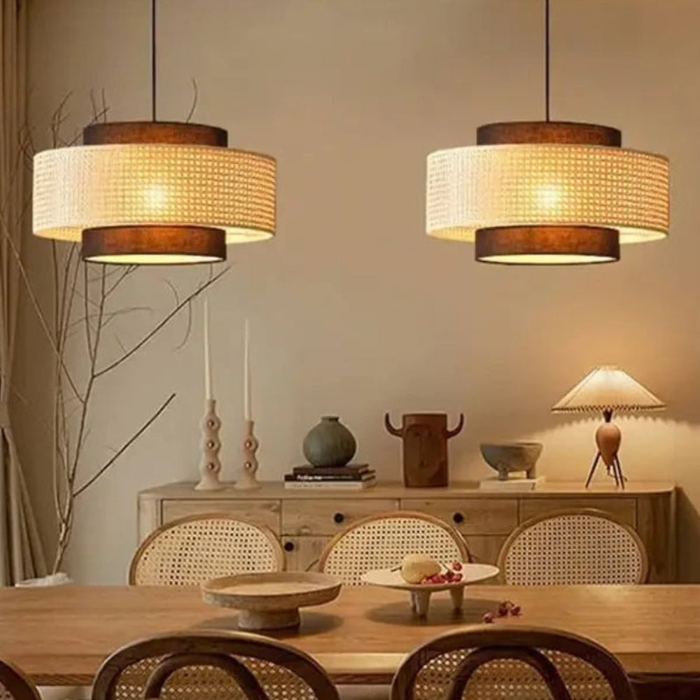 Japanese Wabi-Sabi Pendant Light – Rattan Bamboo Dining Room Lamp