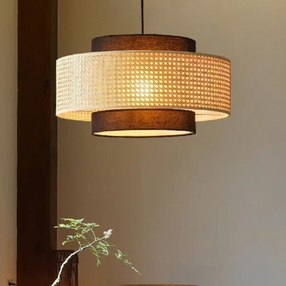 Japanese Wabi-Sabi Pendant Light – Rattan Bamboo Dining Room Lamp
