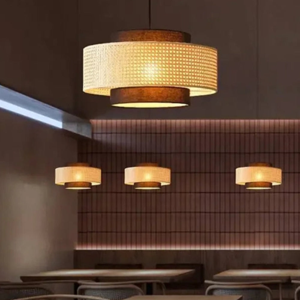 Japanese Wabi-Sabi Pendant Light – Rattan Bamboo Dining Room Lamp