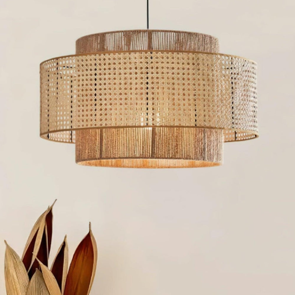 Japanese Wabi-Sabi Pendant Light – Rattan Bamboo Dining Room Lamp