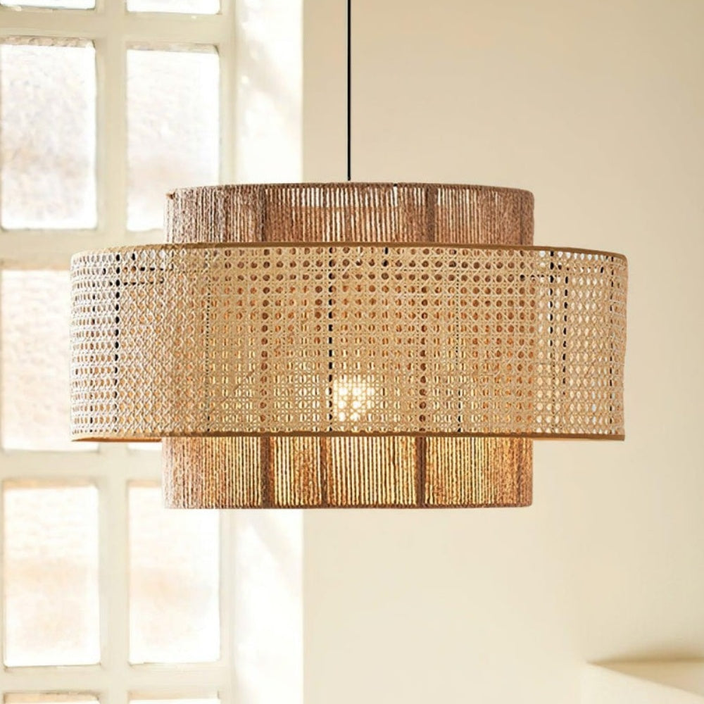 Japanese Wabi-Sabi Pendant Light – Rattan Bamboo Dining Room Lamp