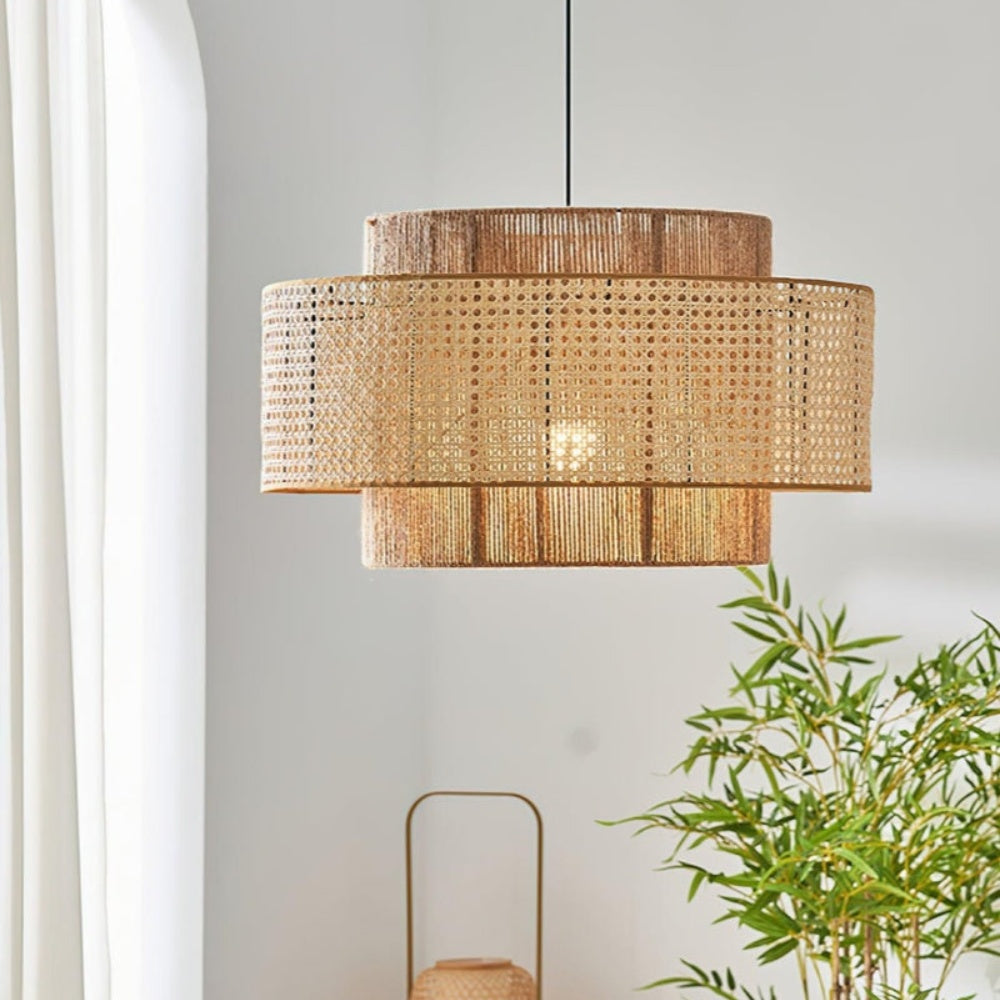 Japanese Wabi-Sabi Pendant Light – Rattan Bamboo Dining Room Lamp