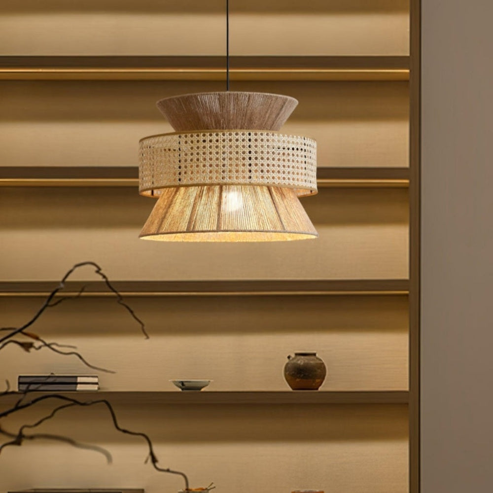 Japanese Wabi-Sabi Pendant Light – Rattan Bamboo Dining Room Lamp