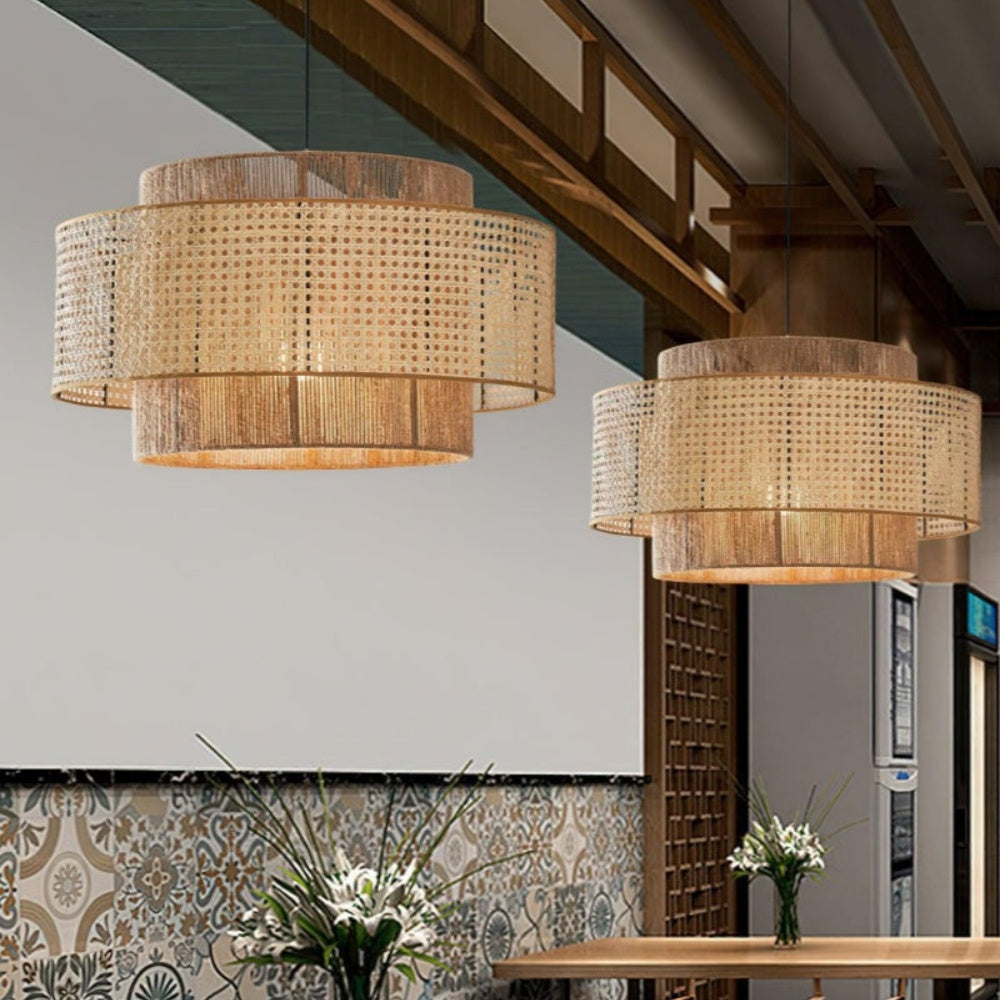 Japanese Wabi-Sabi Pendant Light – Rattan Bamboo Dining Room Lamp