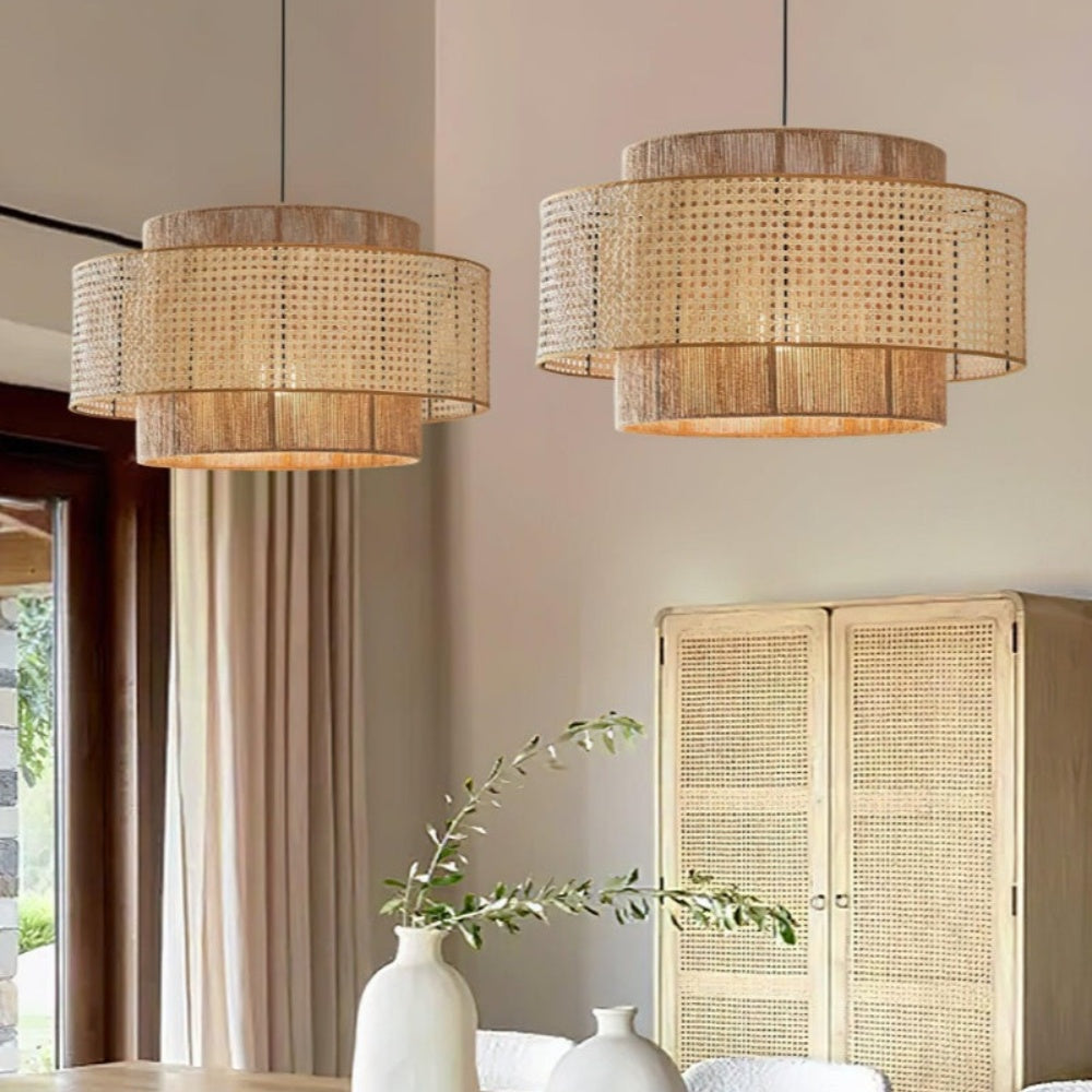 Japanese Wabi-Sabi Pendant Light – Rattan Bamboo Dining Room Lamp