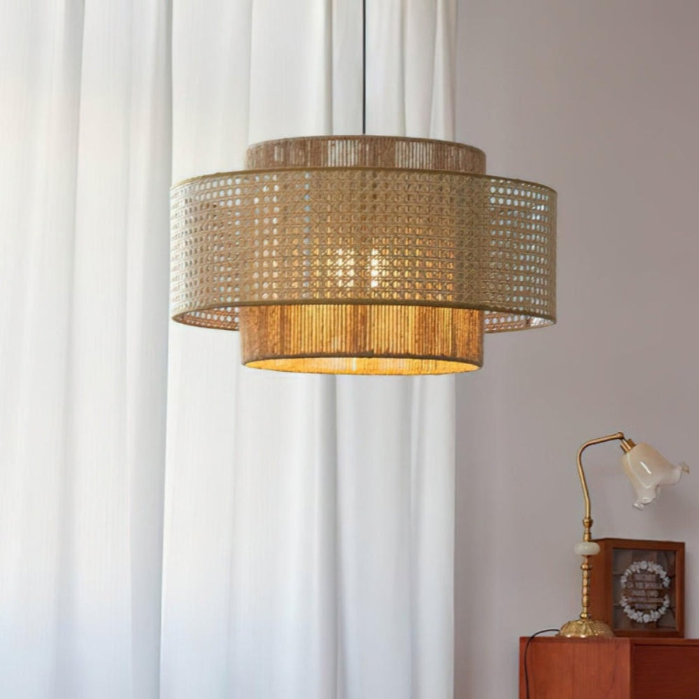 Japanese Wabi-Sabi Pendant Light – Rattan Bamboo Dining Room Lamp