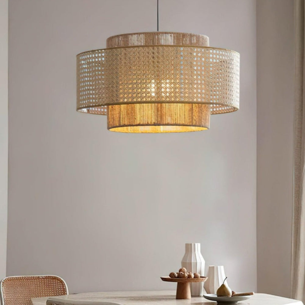 Japanese Wabi-Sabi Pendant Light – Rattan Bamboo Dining Room Lamp