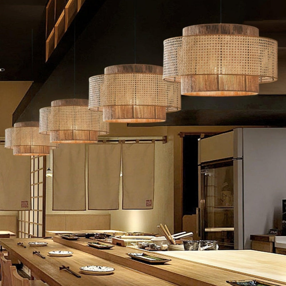Japanese Wabi-Sabi Pendant Light – Rattan Bamboo Dining Room Lamp