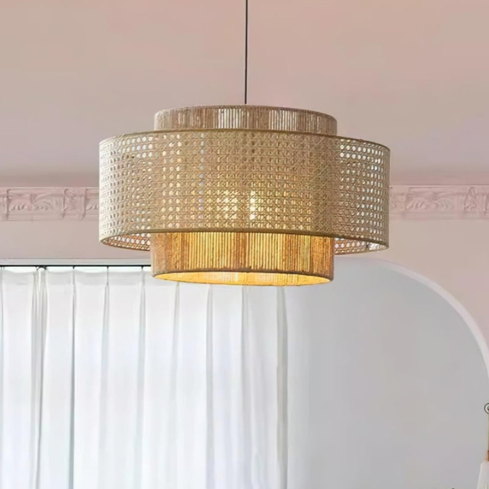 Japanese Wabi-Sabi Pendant Light – Rattan Bamboo Dining Room Lamp