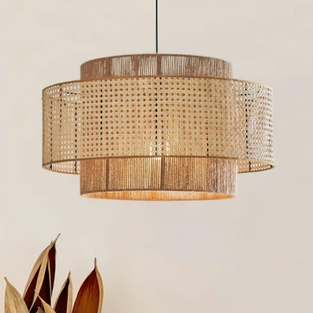 Japanese Wabi-Sabi Pendant Light – Rattan Bamboo Dining Room Lamp