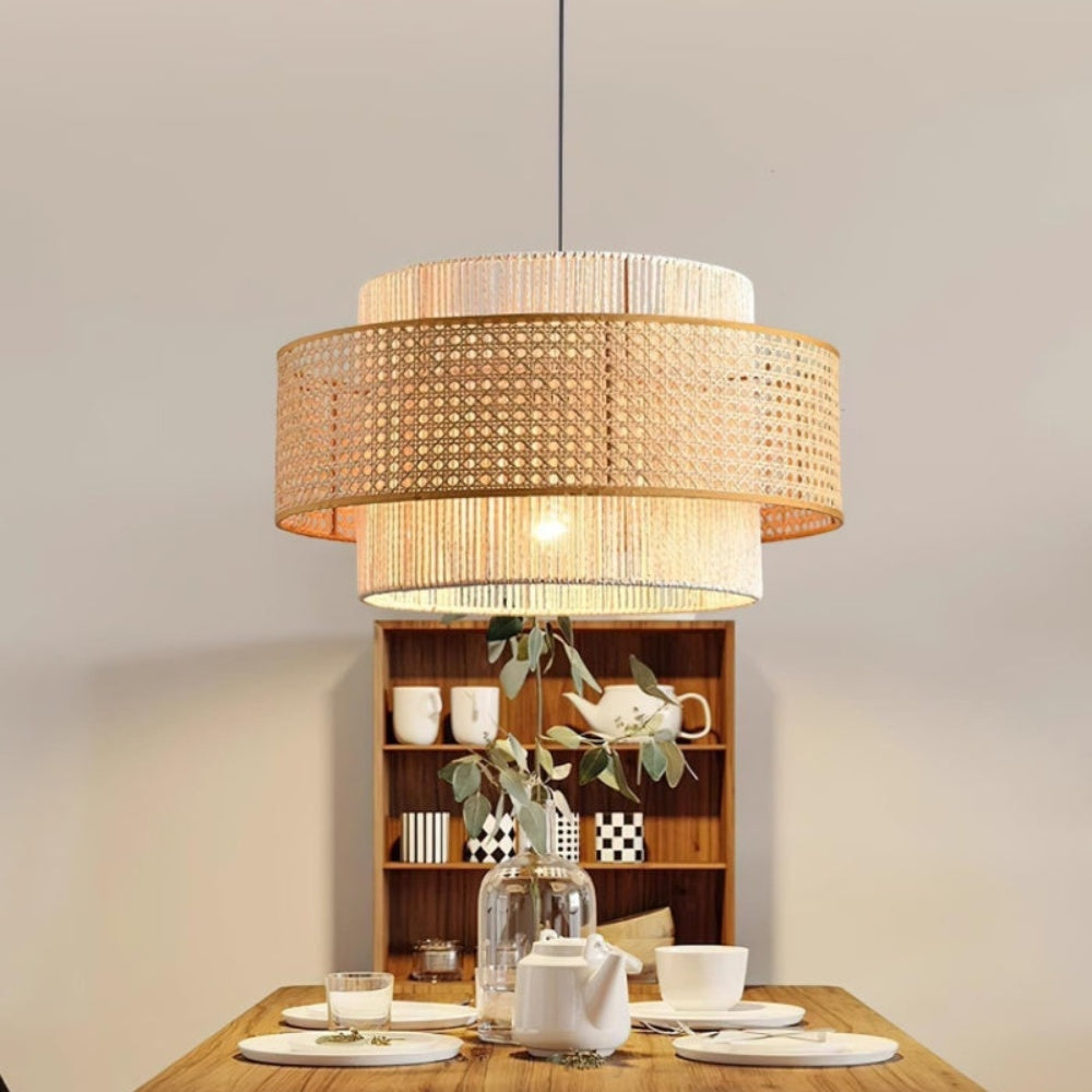 Japanese Wabi-Sabi Pendant Light – Rattan Bamboo Dining Room Lamp