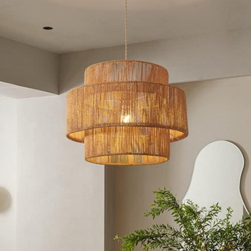 Japanese Wabi-Sabi Pendant Light – Rattan Bamboo Dining Room Lamp