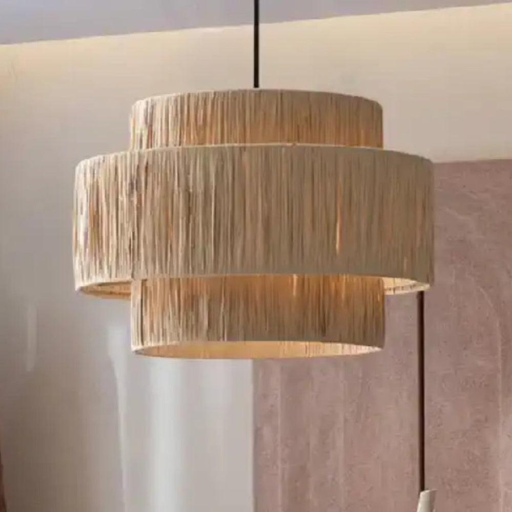 Japanese Wabi-Sabi Pendant Light – Rattan Bamboo Dining Room Lamp