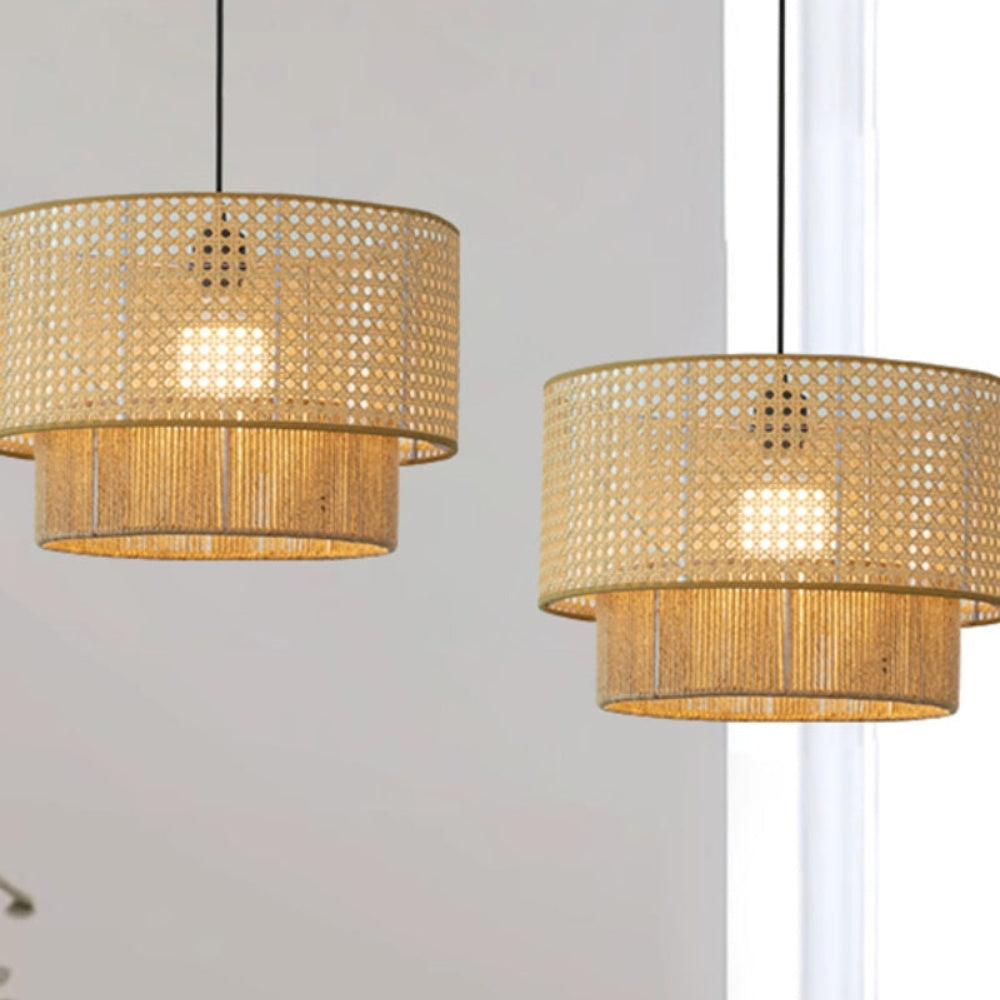 Japanese Wabi-Sabi Pendant Light – Rattan Bamboo Dining Room Lamp