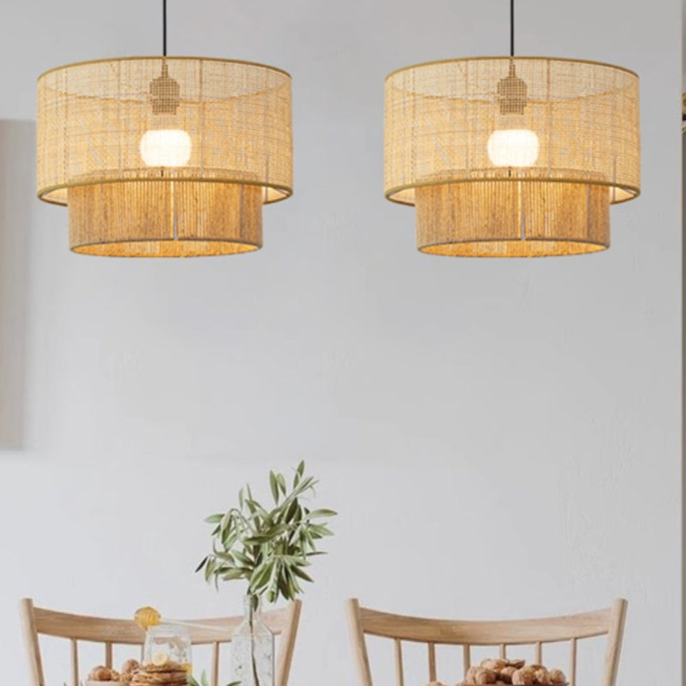 Japanese Wabi-Sabi Pendant Light – Rattan Bamboo Dining Room Lamp