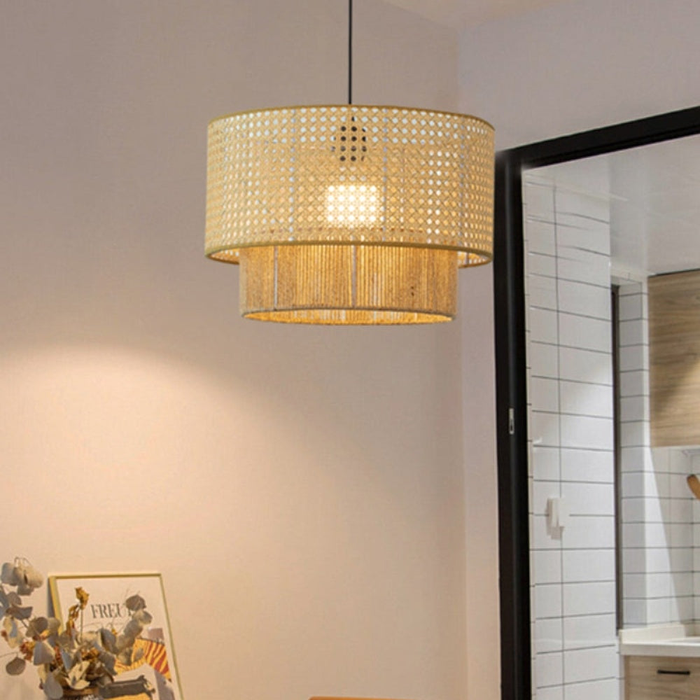 Japanese Wabi-Sabi Pendant Light – Rattan Bamboo Dining Room Lamp