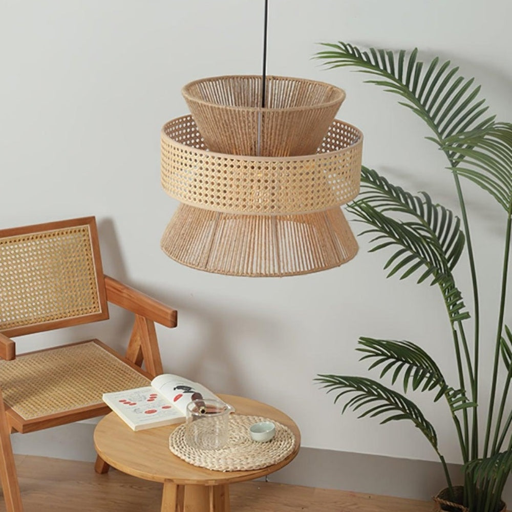 Japanese Wabi-Sabi Pendant Light – Rattan Bamboo Dining Room Lamp