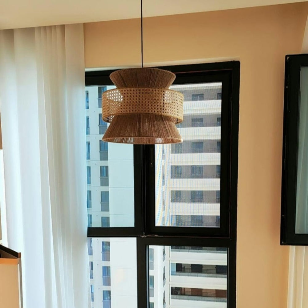 Japanese Wabi-Sabi Pendant Light – Rattan Bamboo Dining Room Lamp