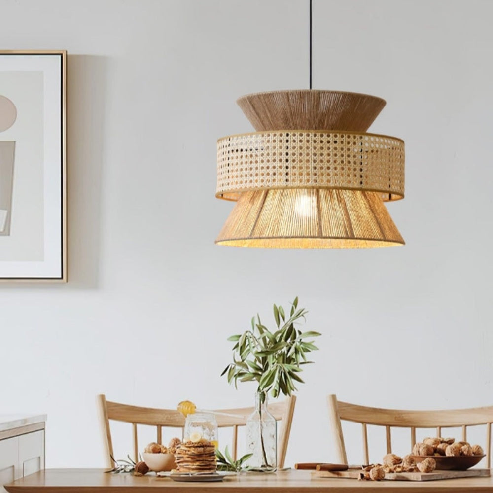 Japanese Wabi-Sabi Pendant Light – Rattan Bamboo Dining Room Lamp