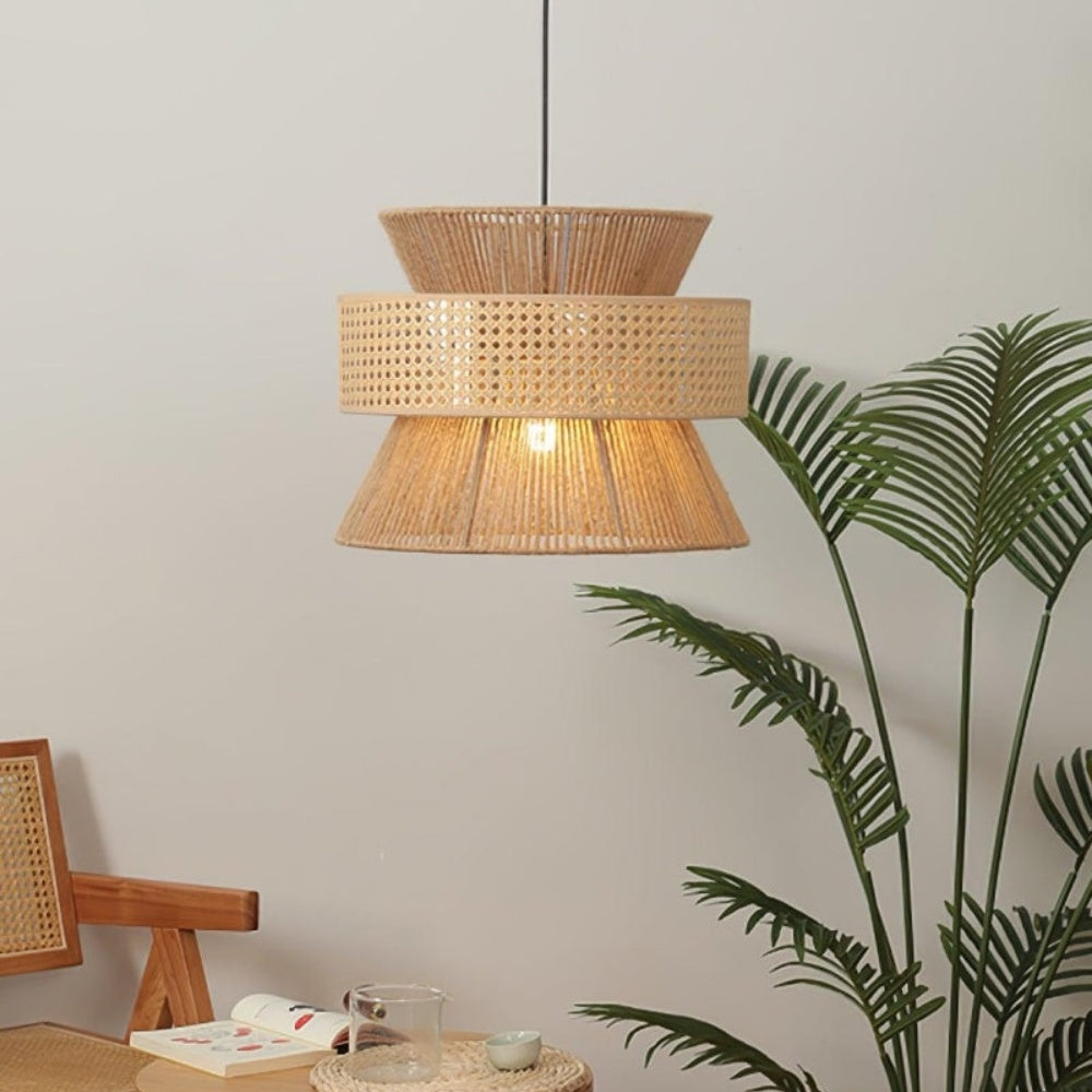 Japanese Wabi-Sabi Pendant Light – Rattan Bamboo Dining Room Lamp