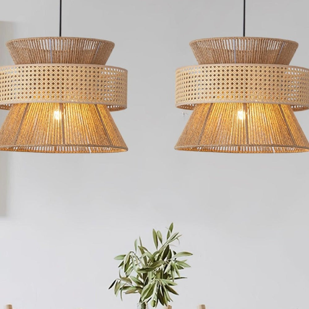 Japanese Wabi-Sabi Pendant Light – Rattan Bamboo Dining Room Lamp