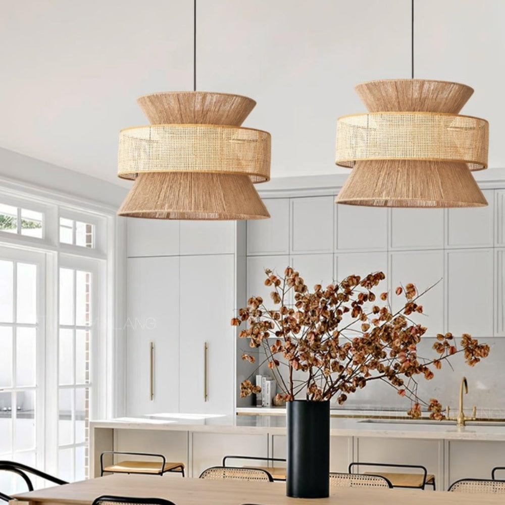 Japanese Wabi-Sabi Pendant Light – Rattan Bamboo Dining Room Lamp