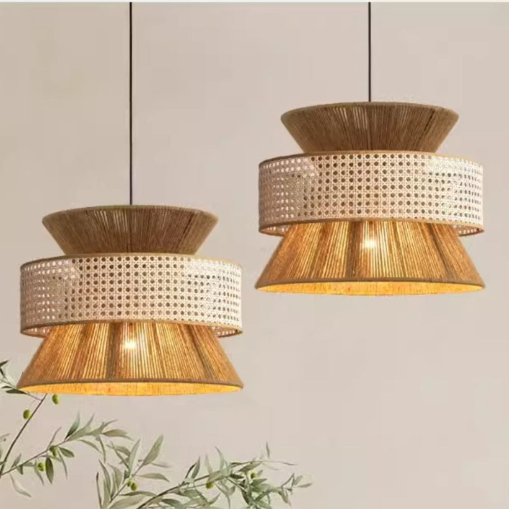 Japanese Wabi-Sabi Pendant Light – Rattan Bamboo Dining Room Lamp
