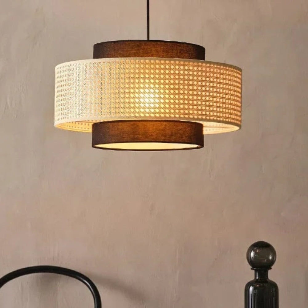 Japanese Wabi-Sabi Pendant Light – Rattan Bamboo Dining Room Lamp