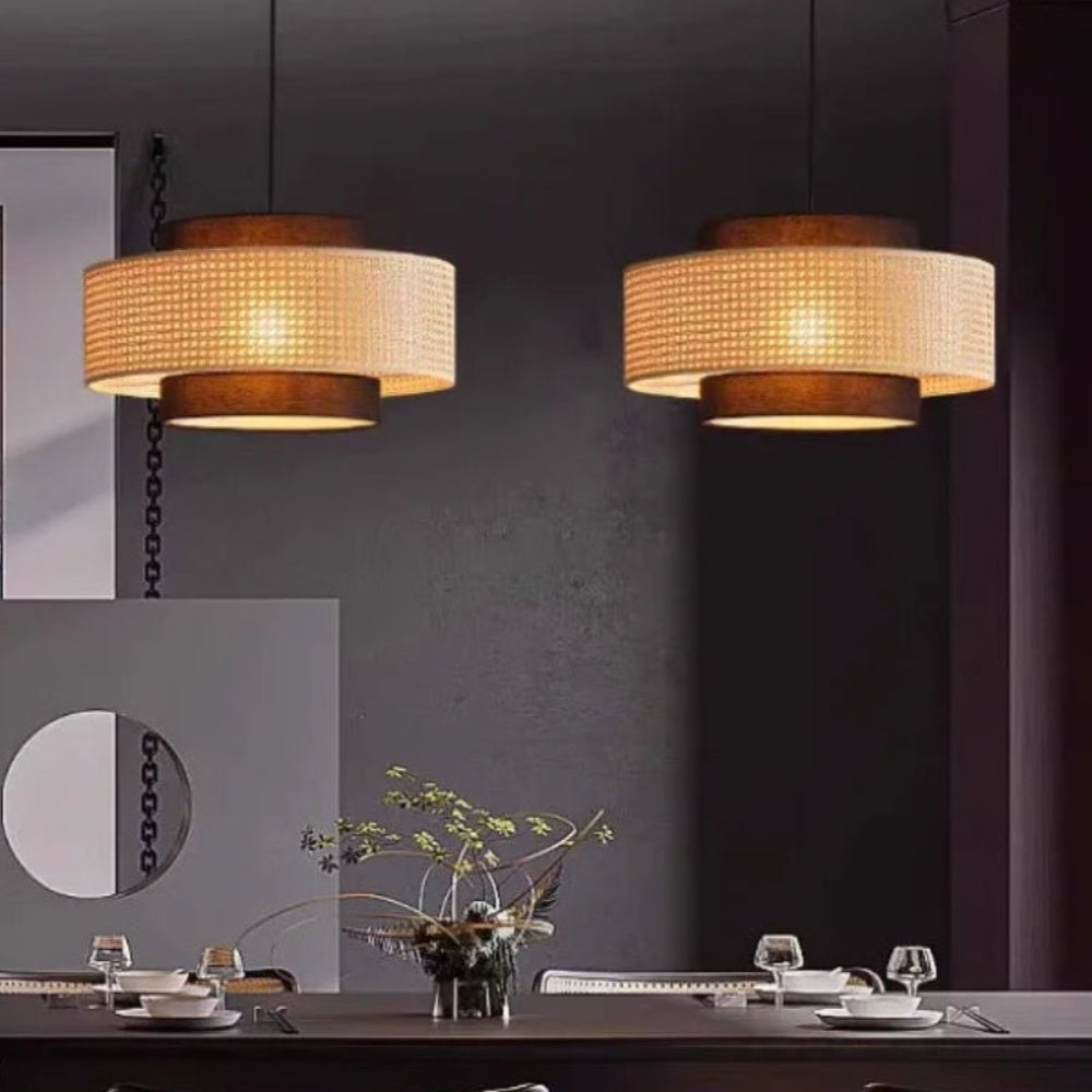 Japanese Wabi-Sabi Pendant Light – Rattan Bamboo Dining Room Lamp