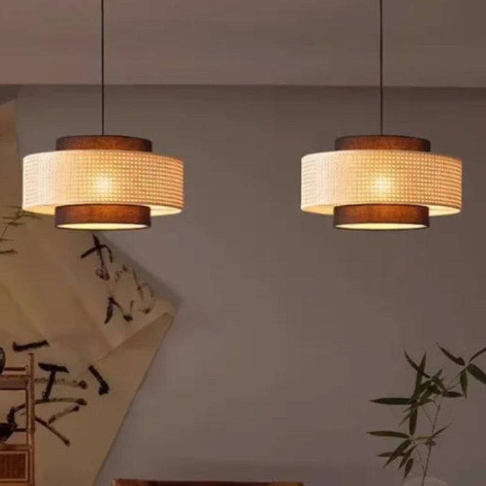 Japanese Wabi-Sabi Pendant Light – Rattan Bamboo Dining Room Lamp