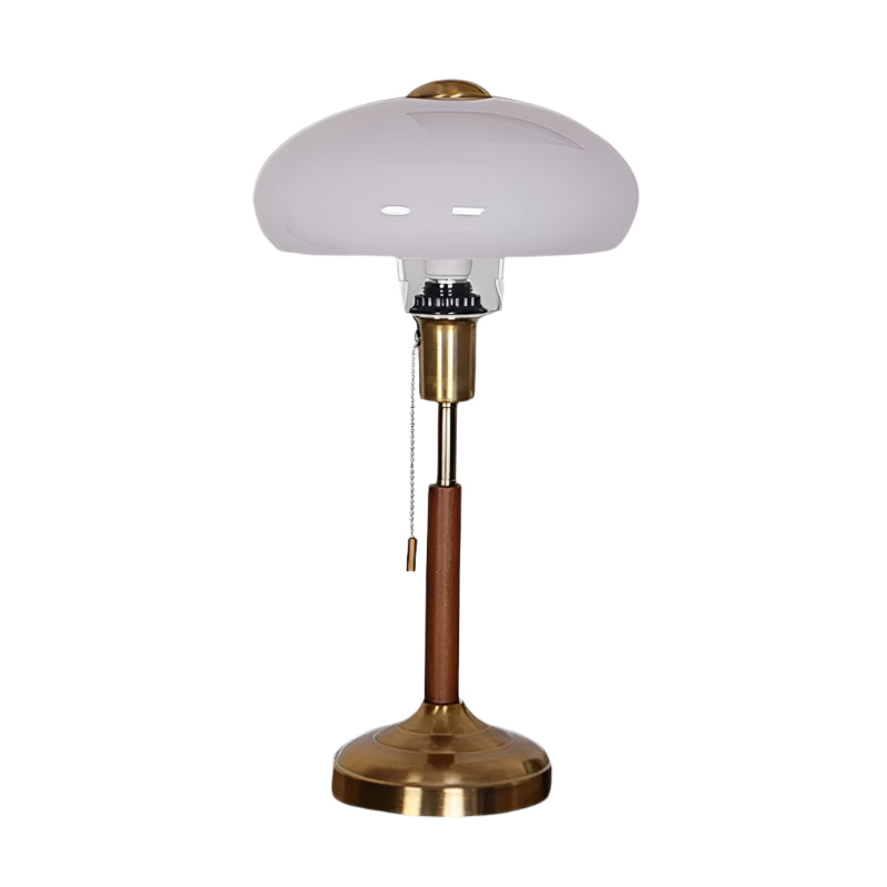Luxe French Oval Mushroom Opal Glass Brass Table Lamp With Solid Wood For Bedroom
