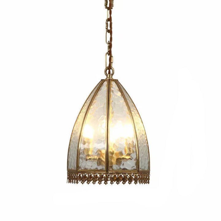 Luxe Vintage Translucent Cage Glass Pendant Lamp With Copper Edge Hard Glass Lampshade 