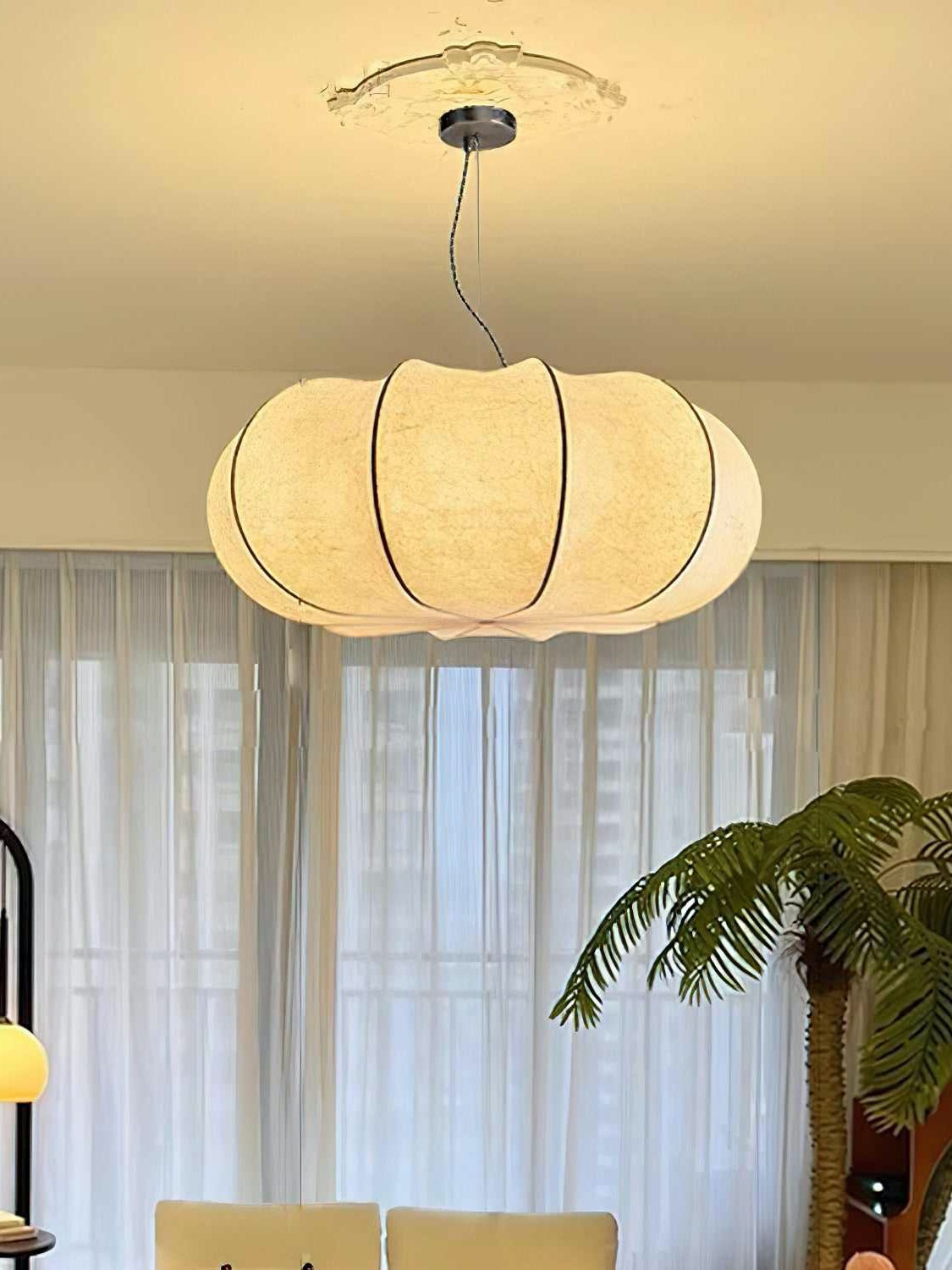 Modern Creative Flat Round Silk Pendant Lamp