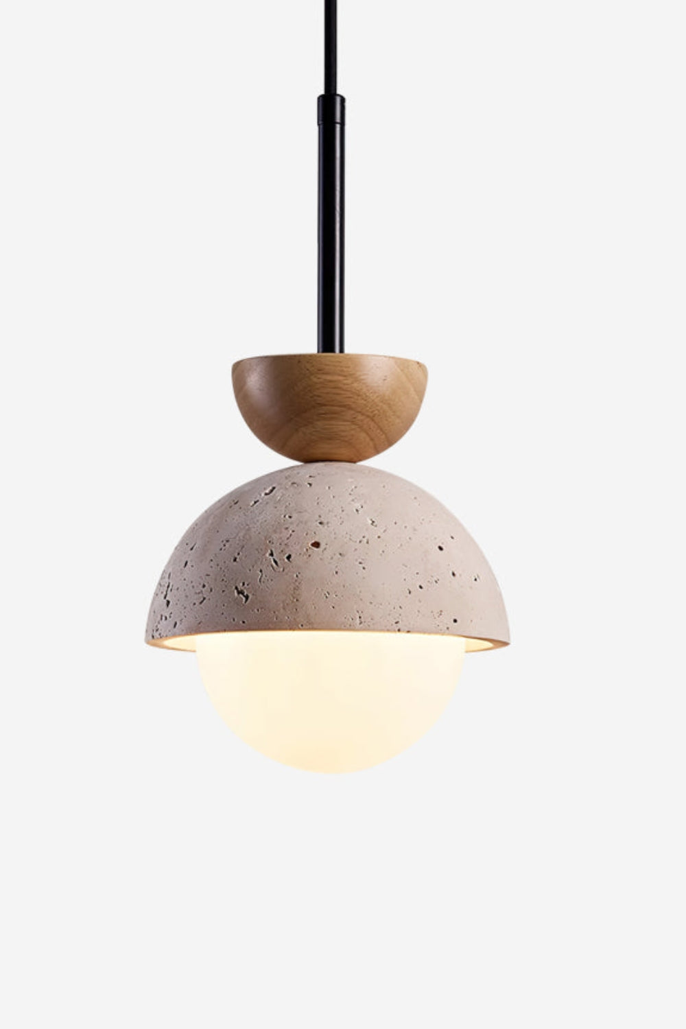 Modern Minimalist Hemisphere Travertine Wood Pendant Lamp