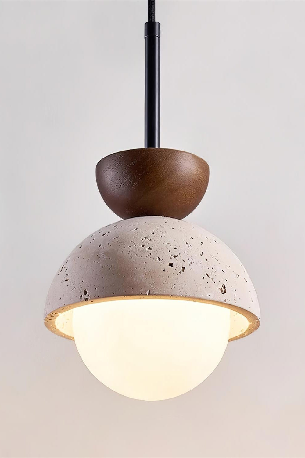 Modern Minimalist Hemisphere Travertine Wood Pendant Lamp