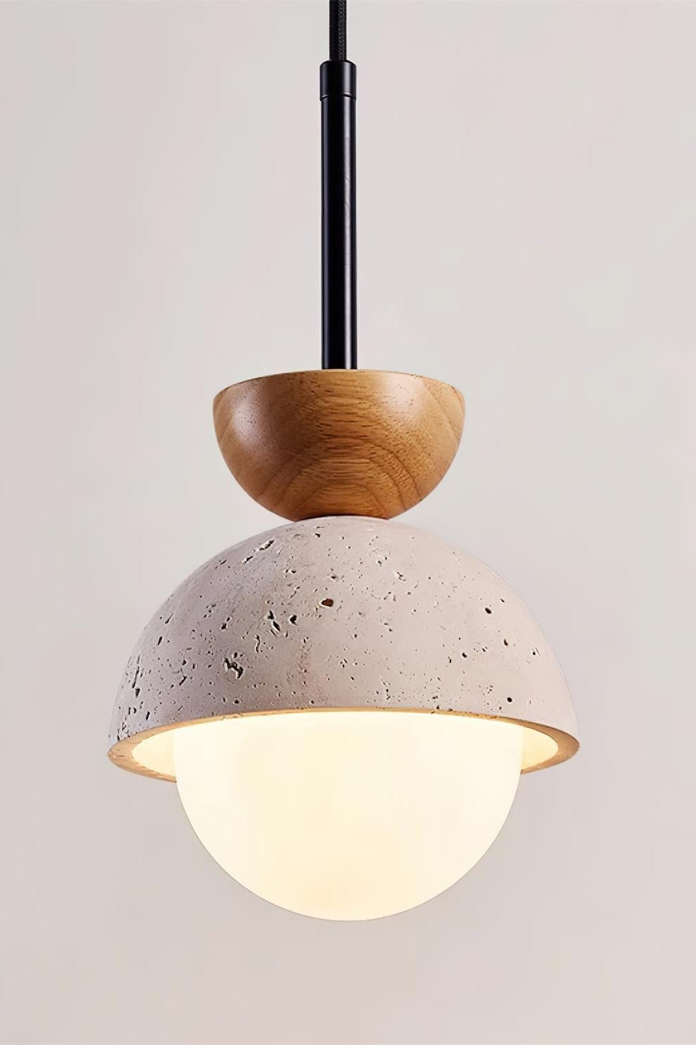 Modern Minimalist Hemisphere Travertine Wood Pendant Lamp